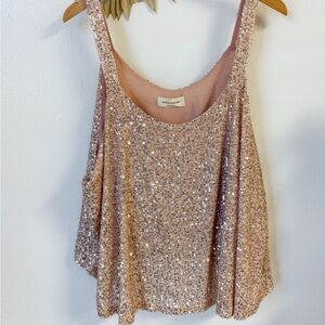 saint & hearts | rose gold sequin sheer tank top size 3X